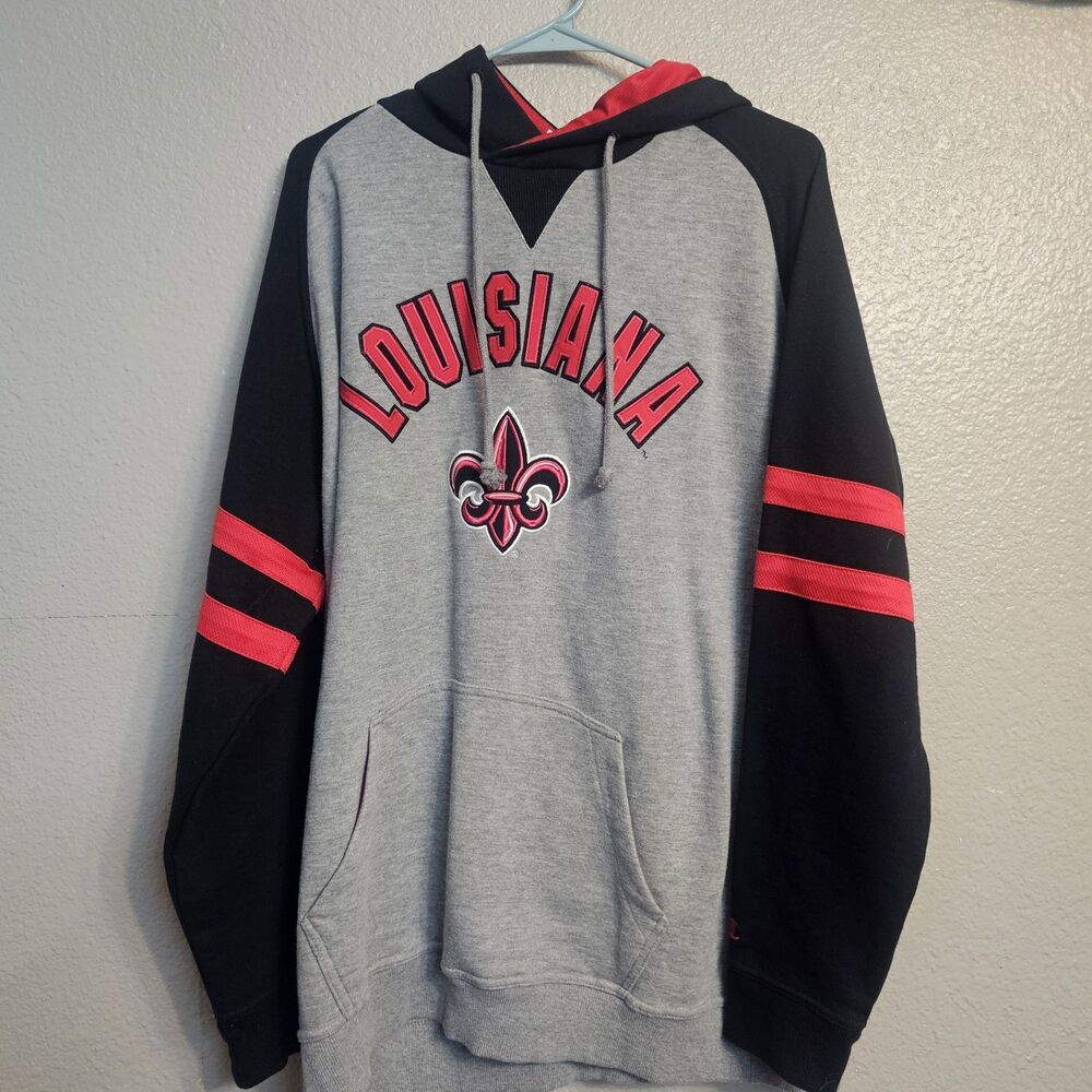 Champion Louisiana Ragin Cajuns Hoodie XL Gray Black Red NCAA Pullover V839